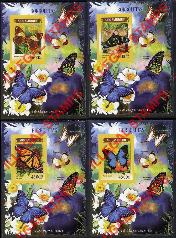  Mozambique 2014 Butterflies Australia Counterfeit Illegal Stamp Souvenir Sheets of 1