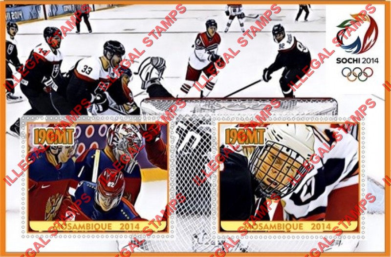  Mozambique 2014 Olympic Games in Sochi Ice Hockey Counterfeit Illegal Stamp Souvenir Sheet of 2
