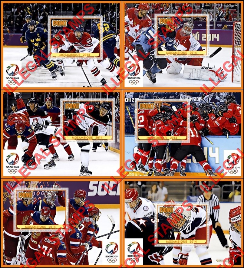  Mozambique 2014 Olympic Games in Sochi Ice Hockey Counterfeit Illegal Stamp Souvenir Sheets of 1