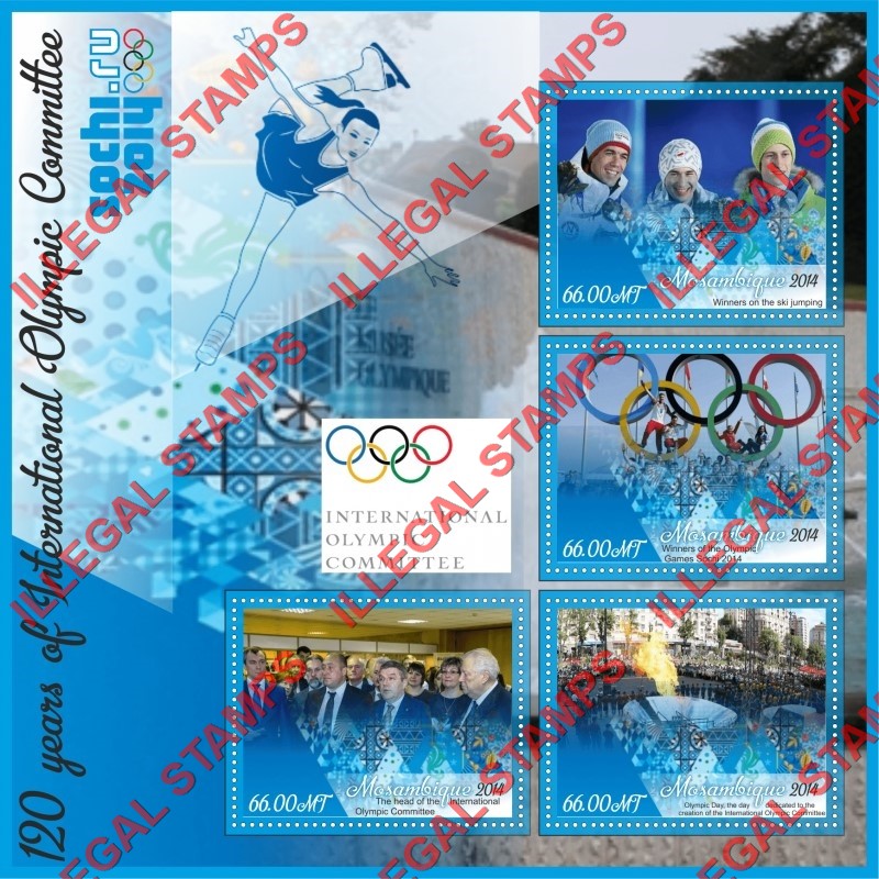  Mozambique 2014 Olympic Games in Sochi Olympic Committee Counterfeit Illegal Stamp Souvenir Sheet of 4
