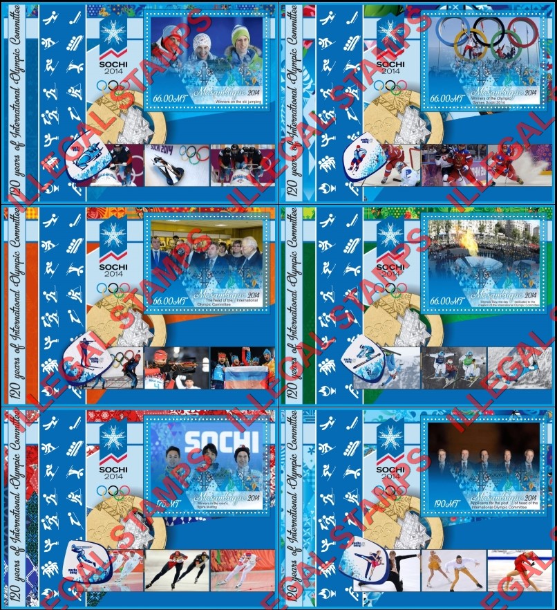  Mozambique 2014 Olympic Games in Sochi Olympic Committee Counterfeit Illegal Stamp Souvenir Sheets of 1