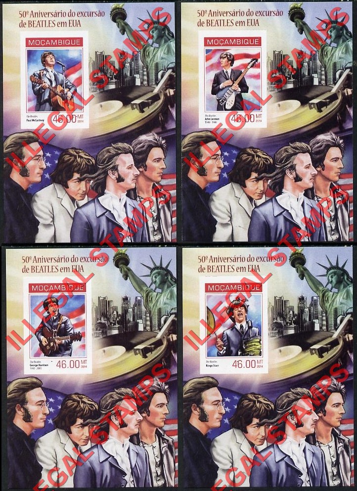  Mozambique 2014 The Beatles USA Tour Counterfeit Illegal Stamp Souvenir Sheets of 1