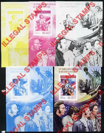  Mozambique 2014 The Beatles USA Tour Counterfeit Illegal Stamp Souvenir Sheet of 1 Color Proof Set