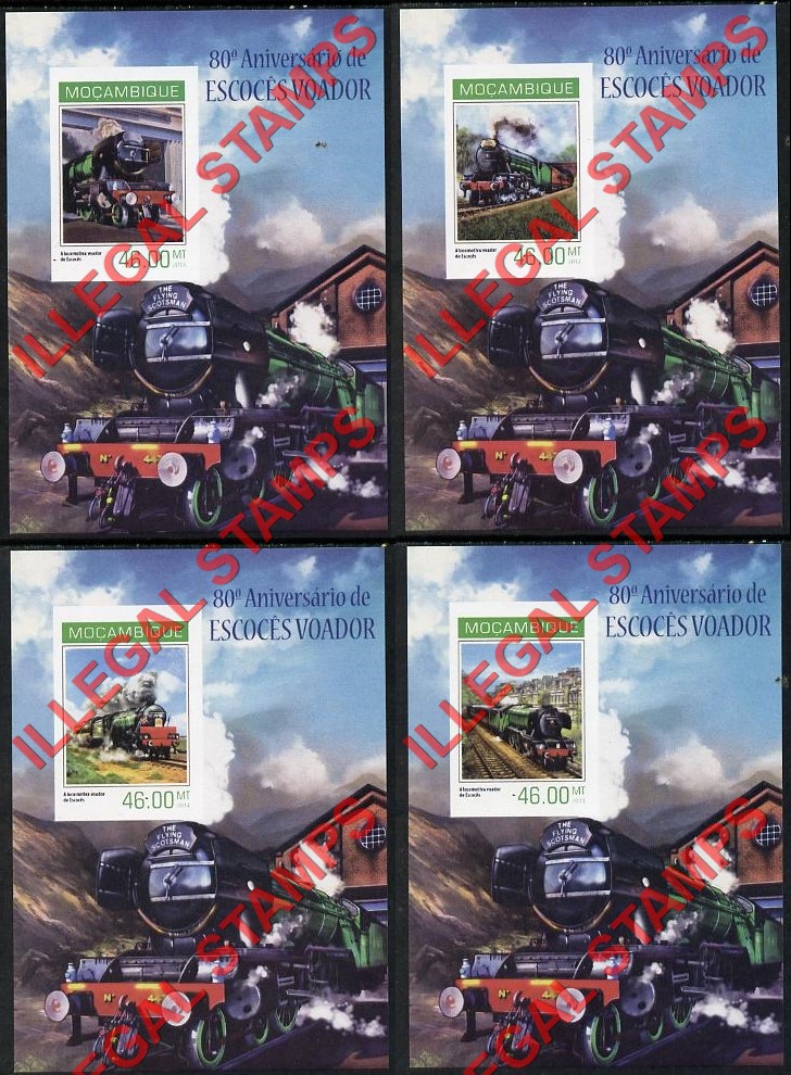  Mozambique 2014 Trains Flying Scotsman 80th Anniversary Counterfeit Illegal Stamp Souvenir Sheets of 1