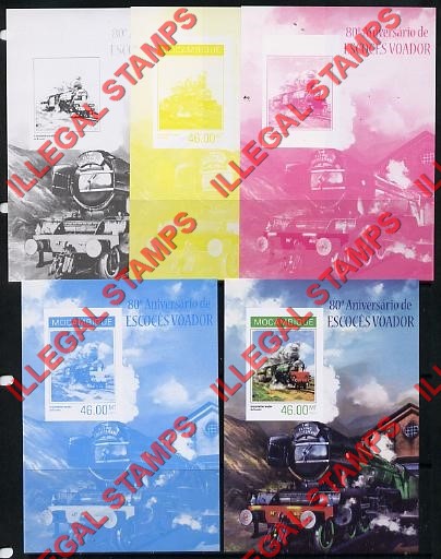  Mozambique 2014 Trains Flying Scotsman 80th Anniversary Counterfeit Illegal Stamp Souvenir Sheet of 1 Color Proof Set