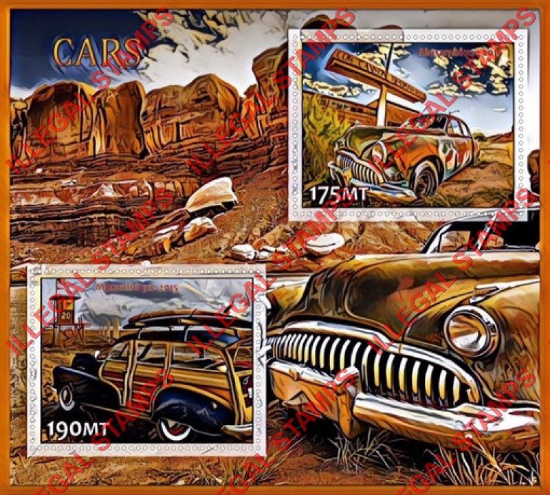 Mozambique 2015 Cars (different) Counterfeit Illegal Stamp Souvenir Sheet of 2