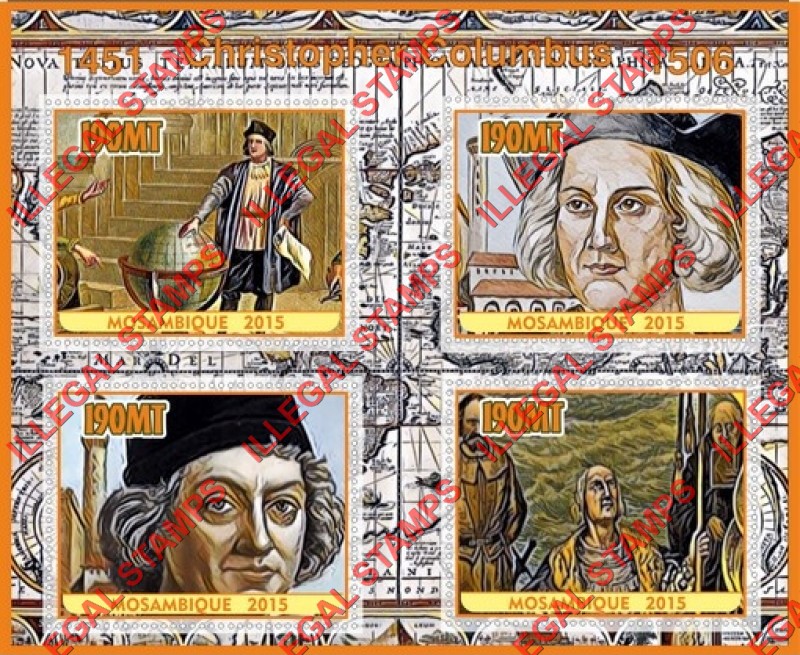  Mozambique 2015 Christopher Columbus Counterfeit Illegal Stamp Souvenir Sheet of 4