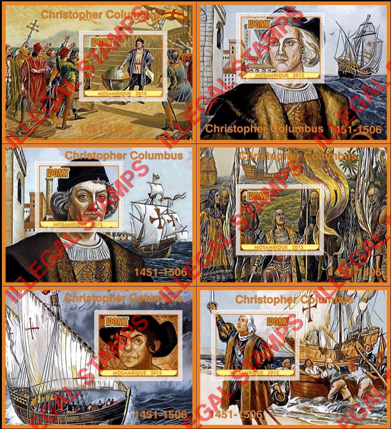  Mozambique 2015 Christopher Columbus Counterfeit Illegal Stamp Souvenir Sheets of 1