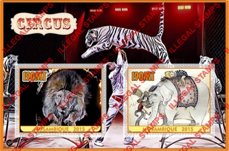  Mozambique 2015 Circus Counterfeit Illegal Stamp Souvenir Sheet of 2