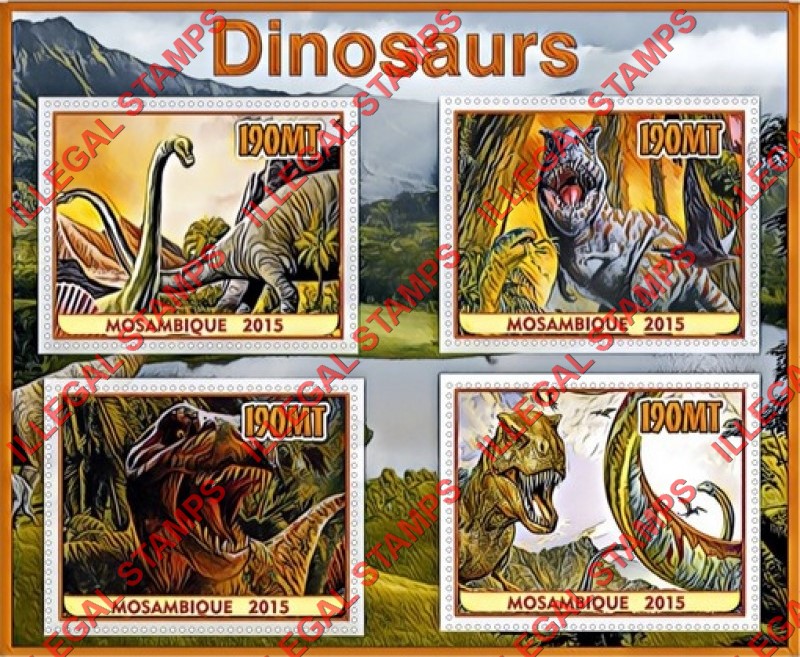  Mozambique 2015 Dinosaurs (different) Counterfeit Illegal Stamp Souvenir Sheet of 4