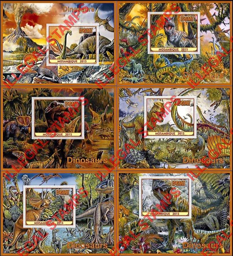  Mozambique 2015 Dinosaurs (different) Counterfeit Illegal Stamp Souvenir Sheets of 1