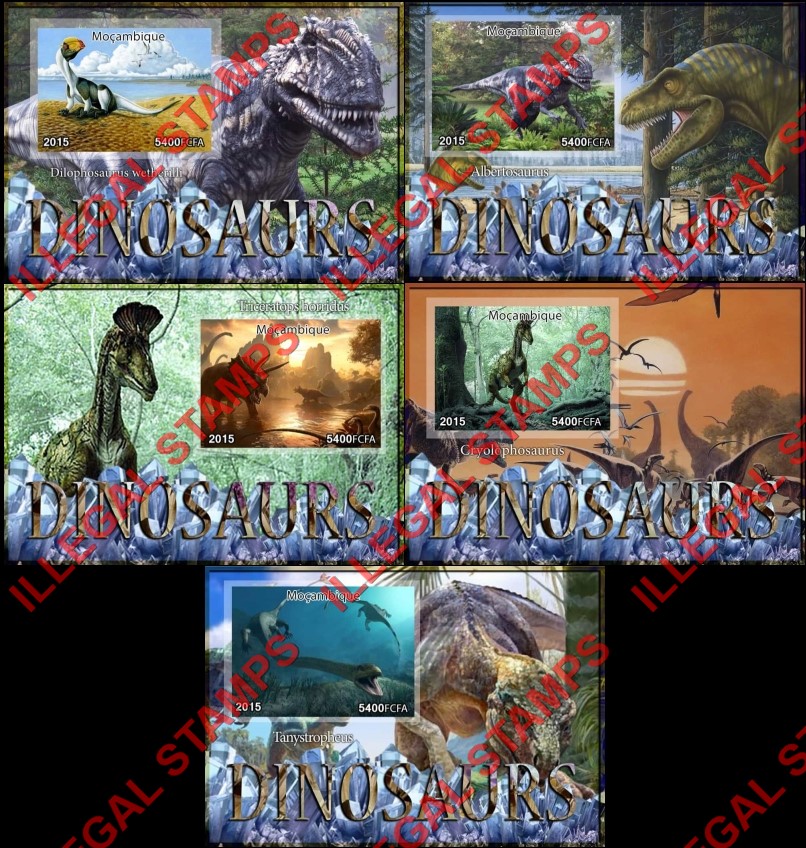  Mozambique 2015 Dinosaurs Counterfeit Illegal Stamp Souvenir Sheets of 1