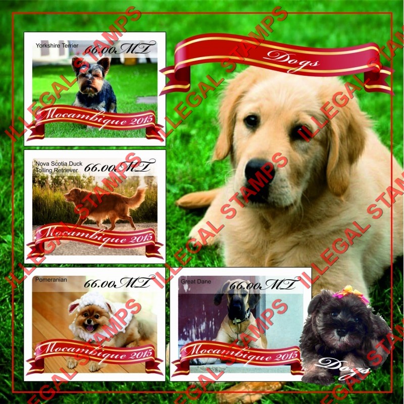  Mozambique 2015 Dogs Counterfeit Illegal Stamp Souvenir Sheet of 4