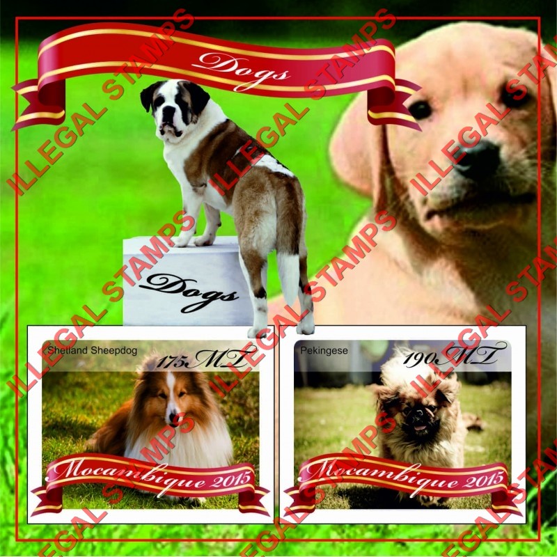  Mozambique 2015 Dogs Counterfeit Illegal Stamp Souvenir Sheet of 2
