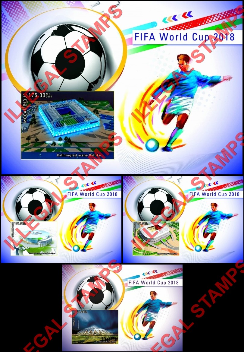  Mozambique 2015 FIFA World Cup Soccer in 2018 Counterfeit Illegal Stamp Souvenir Sheets of 1 (Part 1)