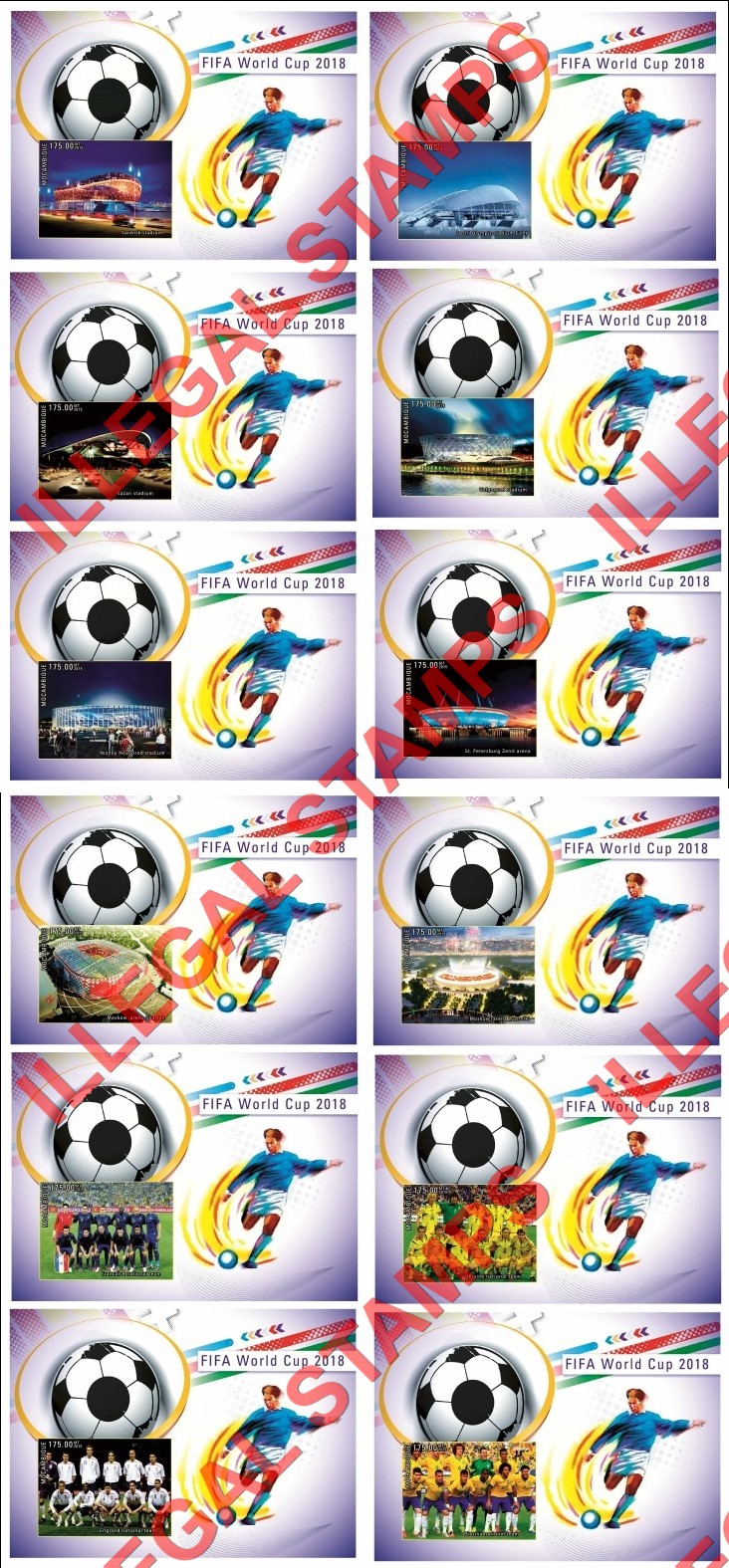  Mozambique 2015 FIFA World Cup Soccer in 2018 Counterfeit Illegal Stamp Souvenir Sheets of 1 (Part 2)