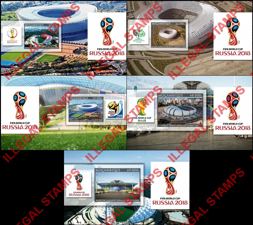  Mozambique 2015 FIFA World Cup Soccer in 2018 Stadiums Counterfeit Illegal Stamp Souvenir Sheets of 1