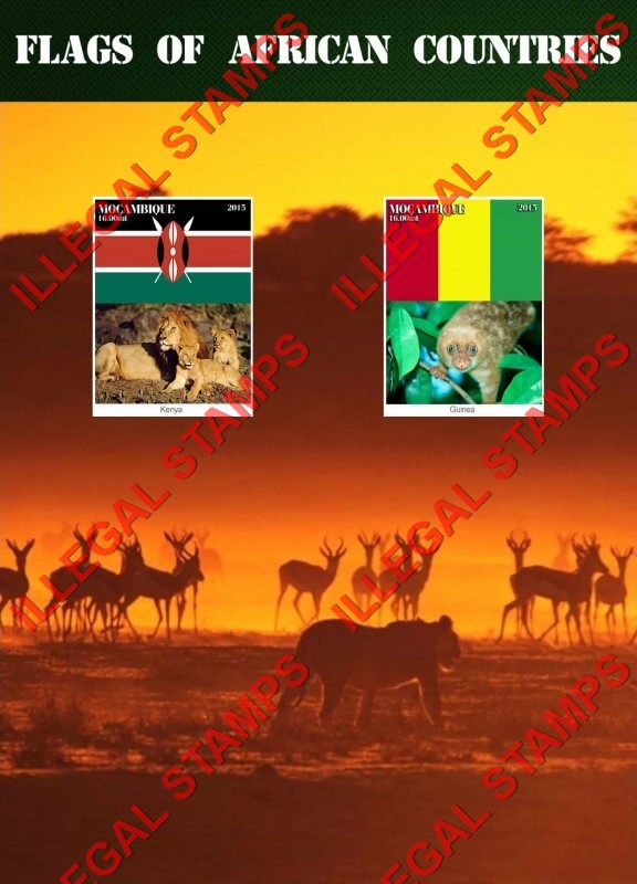 Mozambique 2015 Flags of African Countries and Fauna Counterfeit Illegal Stamp Souvenir Sheet of 2
