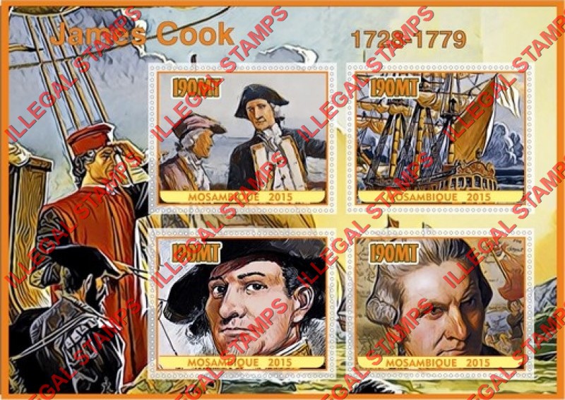  Mozambique 2015 James Cook Counterfeit Illegal Stamp Souvenir Sheet of 4