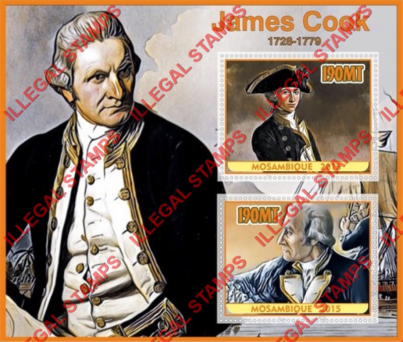  Mozambique 2015 James Cook Counterfeit Illegal Stamp Souvenir Sheet of 2