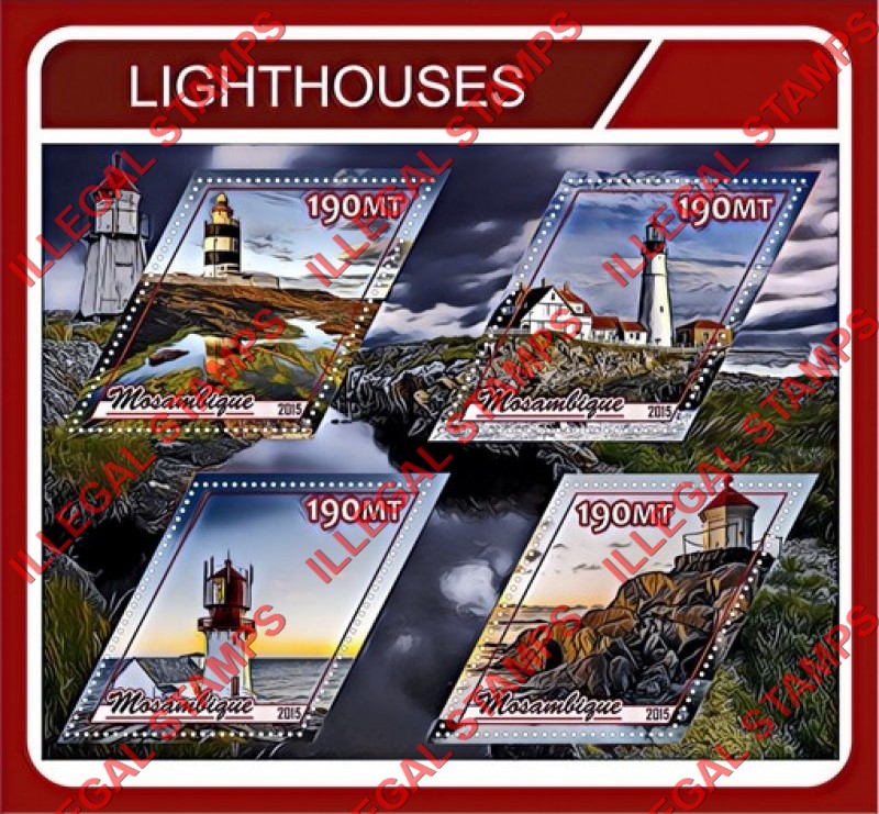  Mozambique 2015 Lighthouses (different) Counterfeit Illegal Stamp Souvenir Sheet of 4