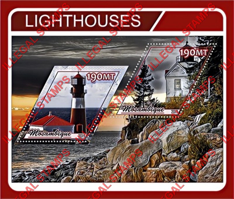  Mozambique 2015 Lighthouses (different) Counterfeit Illegal Stamp Souvenir Sheet of 2