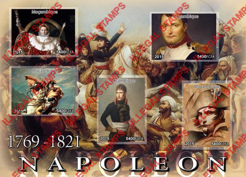  Mozambique 2015 Napoleon Bonaparte Counterfeit Illegal Stamp Souvenir Sheet of 5