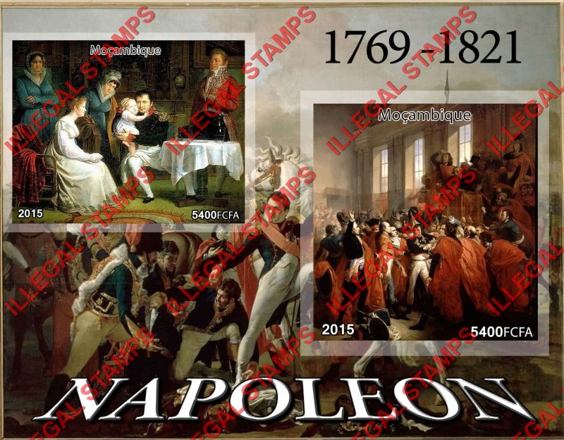  Mozambique 2015 Napoleon Bonaparte Counterfeit Illegal Stamp Souvenir Sheet of 2