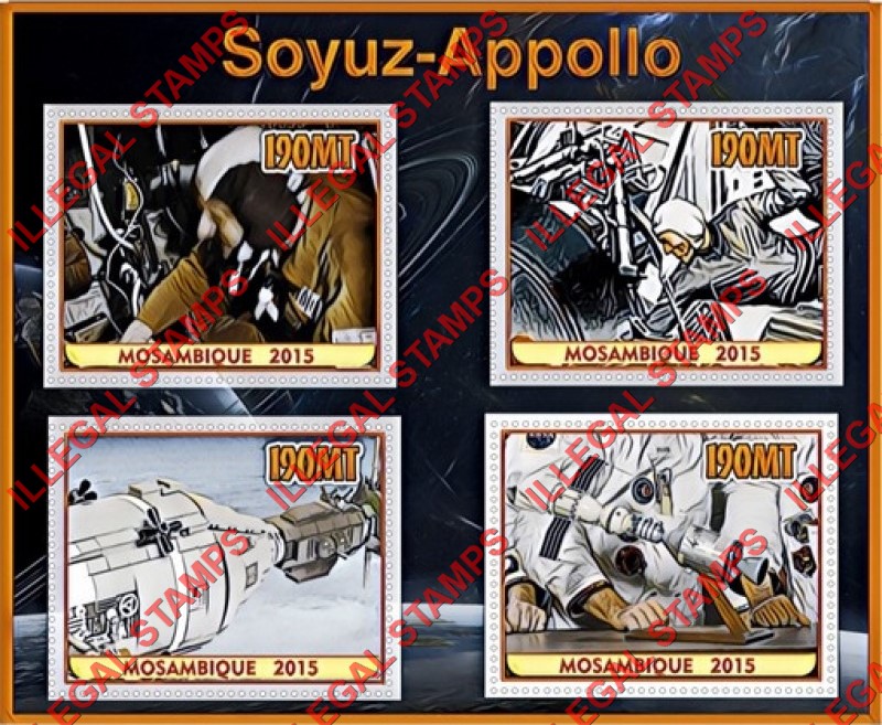  Mozambique 2015 Space Apollo Soyuz Counterfeit Illegal Stamp Souvenir Sheet of 4