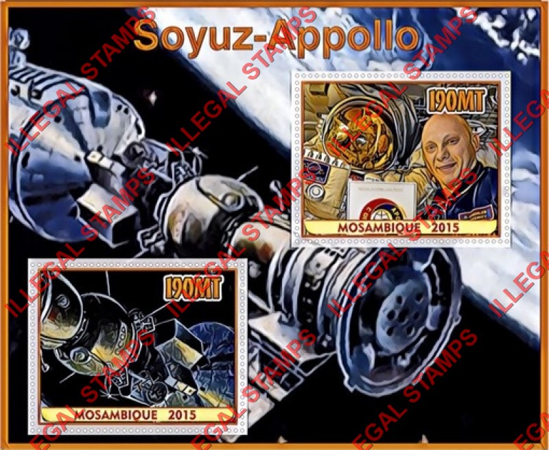  Mozambique 2015 Space Apollo Soyuz Counterfeit Illegal Stamp Souvenir Sheet of 2