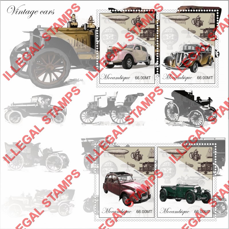  Mozambique 2015 Vintage Cars Retro Counterfeit Illegal Stamp Souvenir Sheet of 4