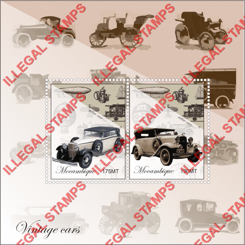 Mozambique 2015 Vintage Cars Retro Counterfeit Illegal Stamp Souvenir Sheet of 2