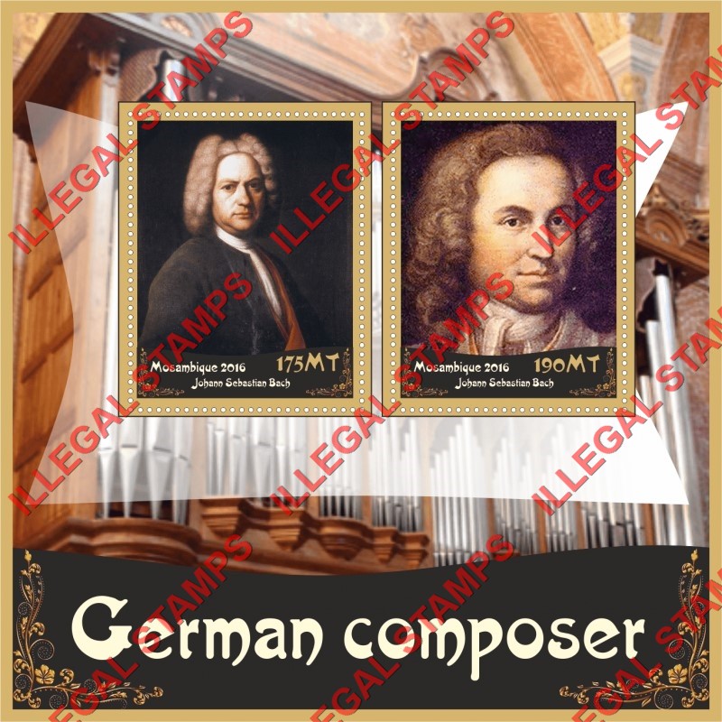  Mozambique 2016 Composer Johann Sebastian Bach Counterfeit Illegal Stamp Souvenir Sheet of 2