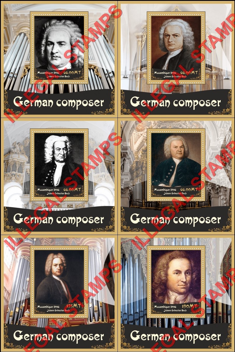  Mozambique 2016 Composer Johann Sebastian Bach Counterfeit Illegal Stamp Souvenir Sheets of 1