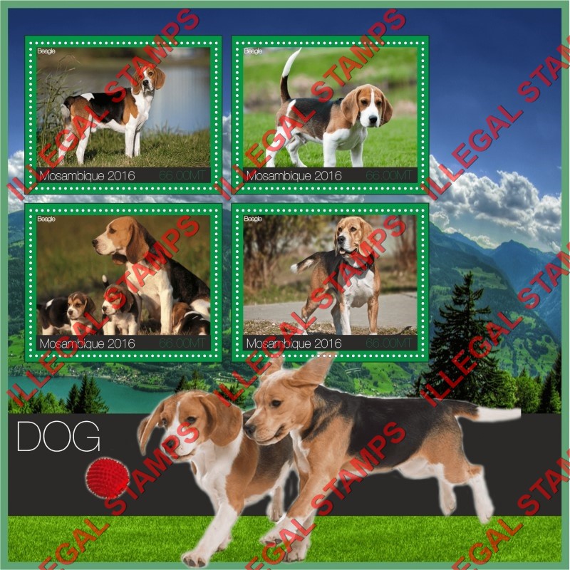  Mozambique 2016 Dogs Beagles Counterfeit Illegal Stamp Souvenir Sheet of 4