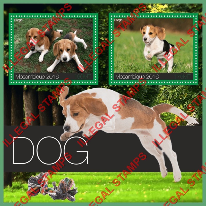  Mozambique 2016 Dogs Beagles Counterfeit Illegal Stamp Souvenir Sheet of 2