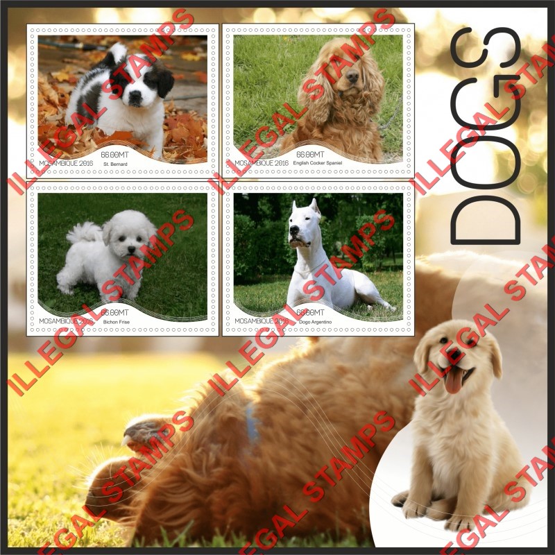  Mozambique 2016 Dogs (different a) Counterfeit Illegal Stamp Souvenir Sheet of 4