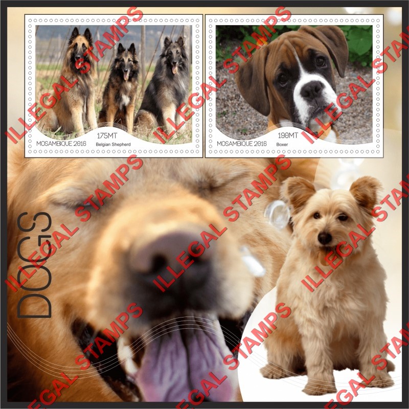  Mozambique 2016 Dogs (different a) Counterfeit Illegal Stamp Souvenir Sheet of 2
