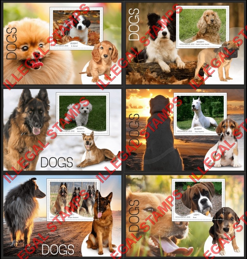  Mozambique 2016 Dogs (different a) Counterfeit Illegal Stamp Souvenir Sheets of 1