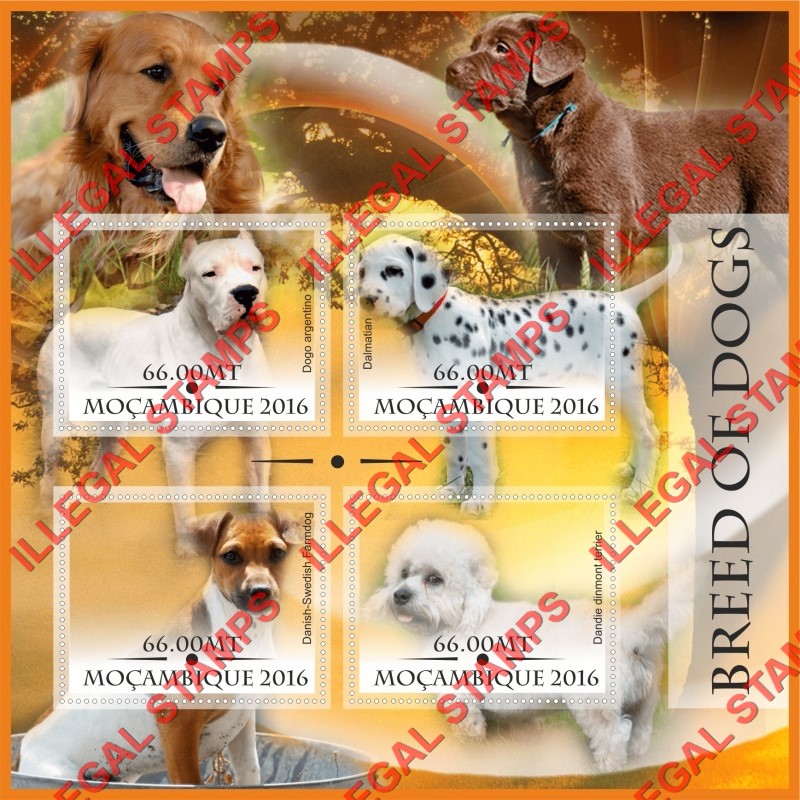  Mozambique 2016 Dogs (different) Counterfeit Illegal Stamp Souvenir Sheet of 4