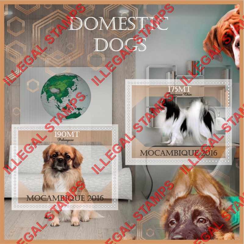  Mozambique 2016 Dogs Counterfeit Illegal Stamp Souvenir Sheet of 2