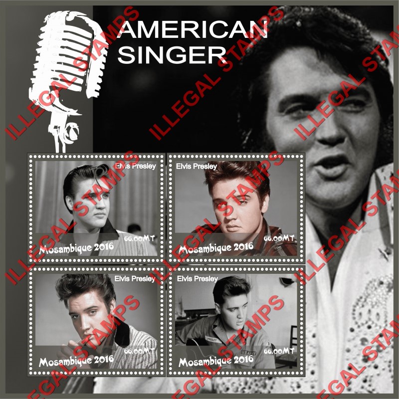 Mozambique 2016 Elvis Presley Counterfeit Illegal Stamp Souvenir Sheet of 4