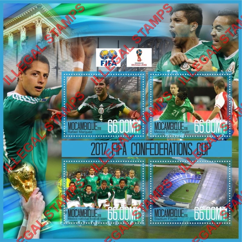  Mozambique 2016 FIFA Confederations Cup Soccer in 2017 Counterfeit Illegal Stamp Souvenir Sheet of 4