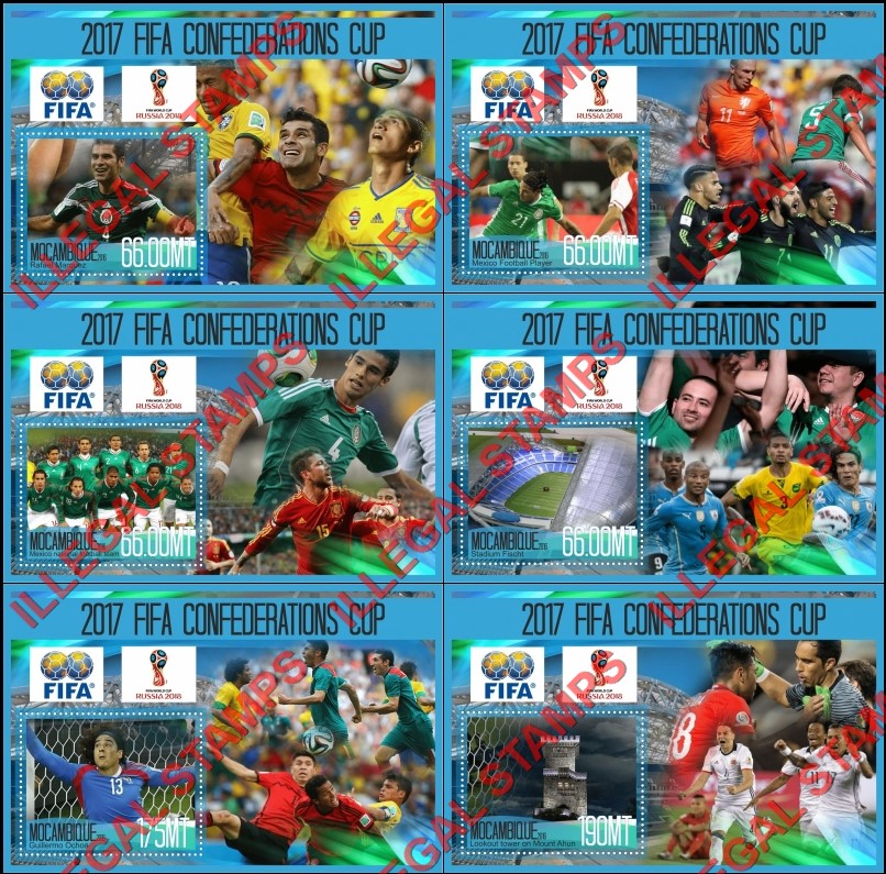  Mozambique 2016 FIFA Confederations Cup Soccer in 2017 Counterfeit Illegal Stamp Souvenir Sheets of 1