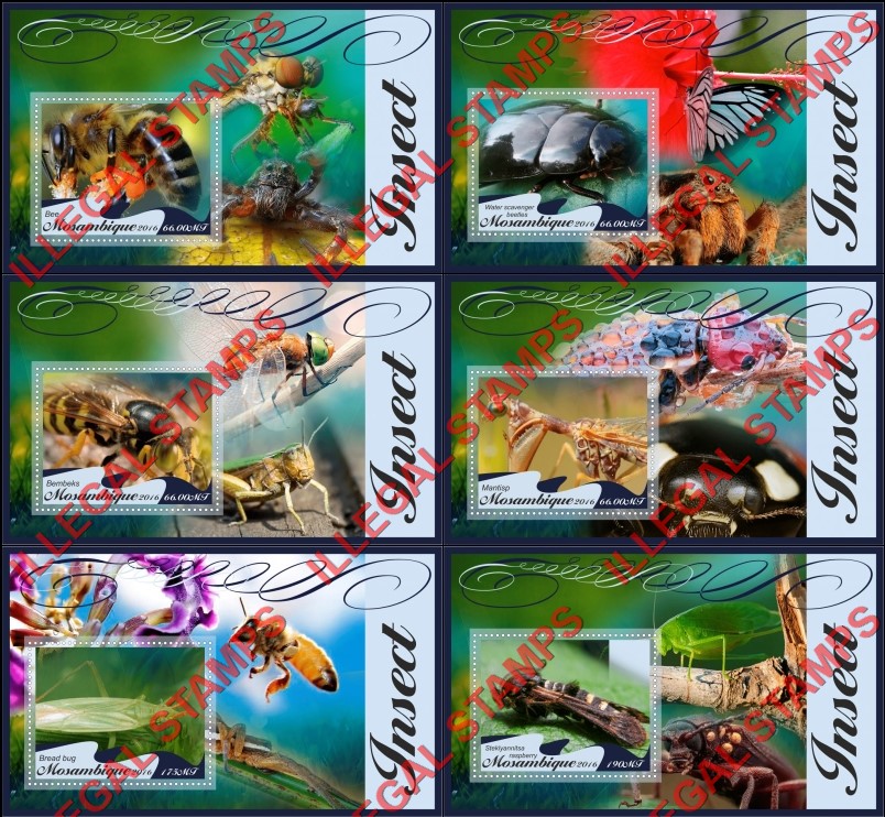  Mozambique 2016 Insects Counterfeit Illegal Stamp Souvenir Sheets of 1