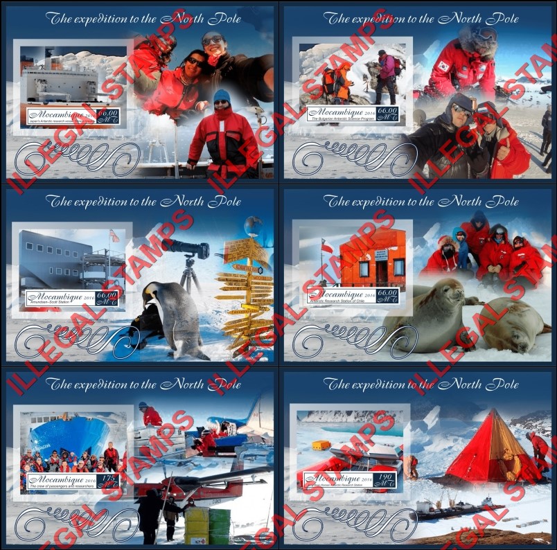  Mozambique 2016 North Pole Expedition Counterfeit Illegal Stamp Souvenir Sheets of 1