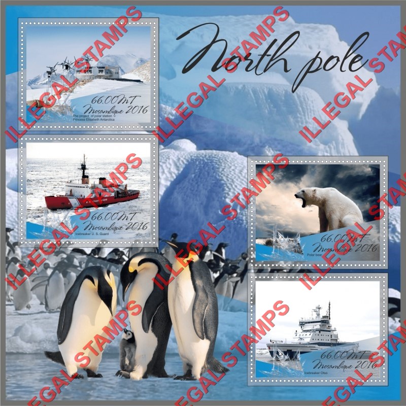  Mozambique 2016 North Pole Counterfeit Illegal Stamp Souvenir Sheet of 4