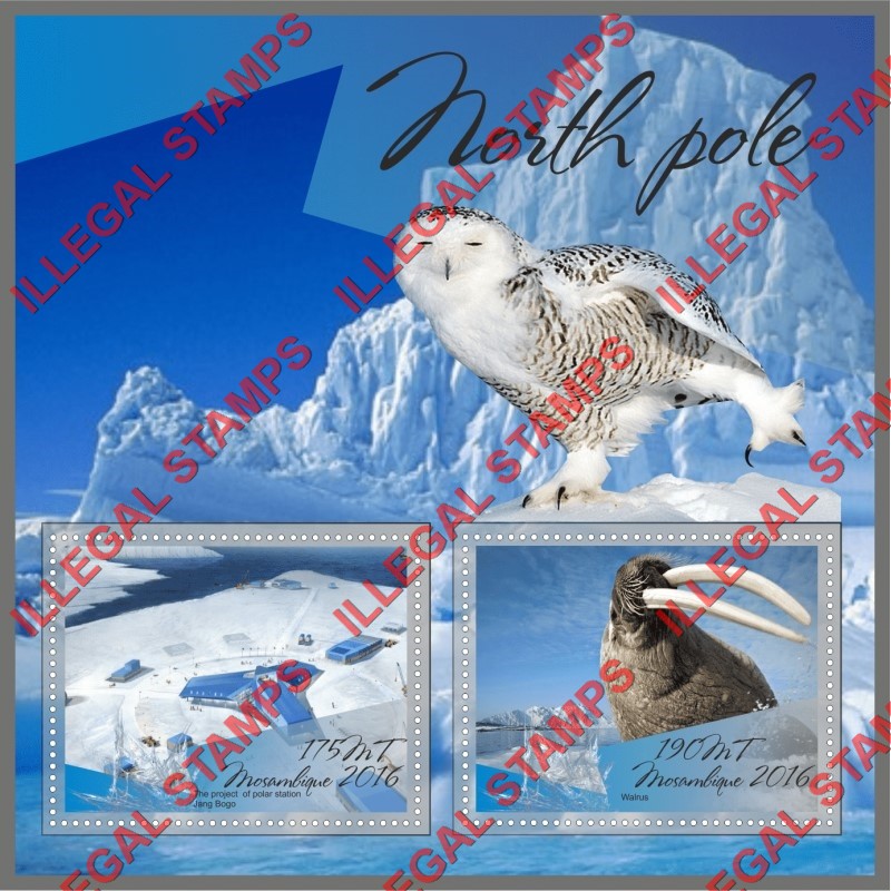 Mozambique 2016 North Pole Counterfeit Illegal Stamp Souvenir Sheet of 2