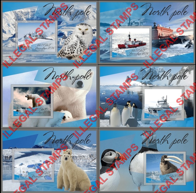 Mozambique 2016 North Pole Counterfeit Illegal Stamp Souvenir Sheets of 1