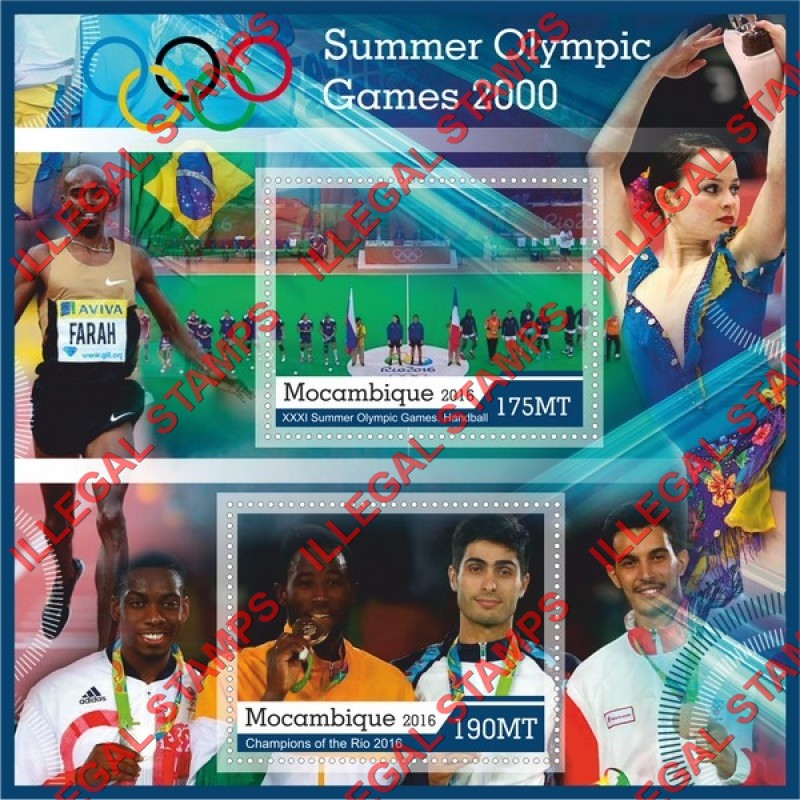  Mozambique 2016 Olympic Games 2000 Counterfeit Illegal Stamp Souvenir Sheet of 2